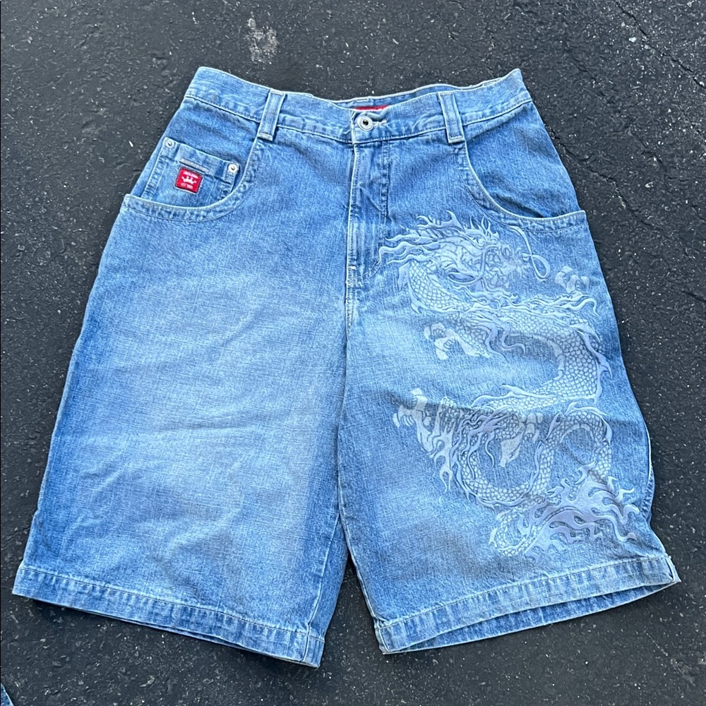JNCO Blue Jean Shorts with Dragon Motif
